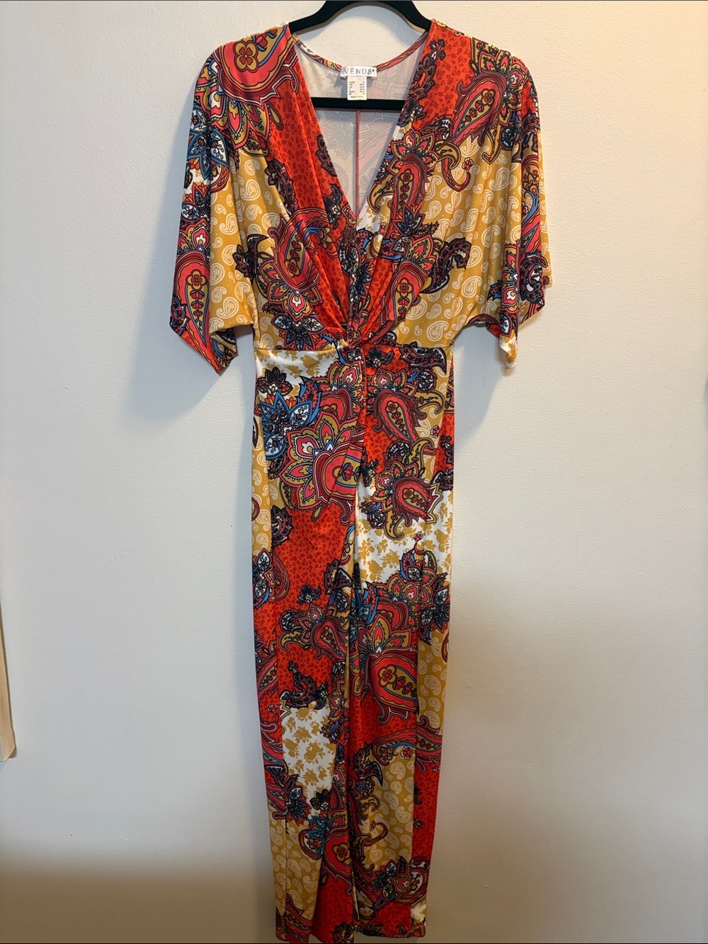 VENUS Red & Yellow Paisley Faux-Wrap Maxi Dress